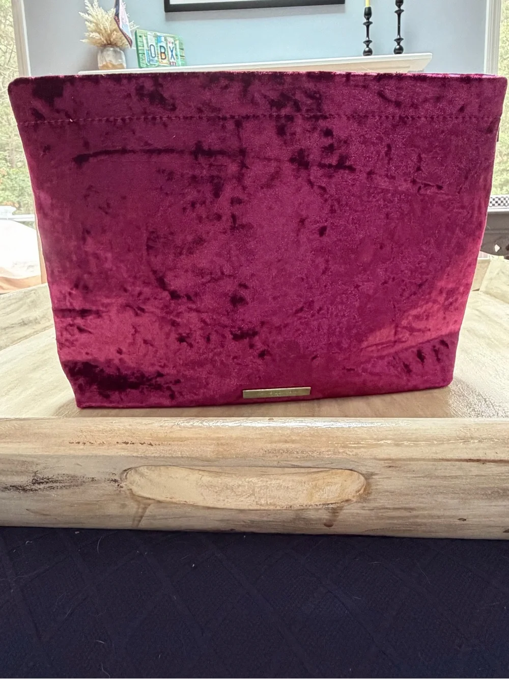 Katie Loxton magenta crushed velvet pouch bag